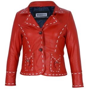 Women's Red Leather Jacket